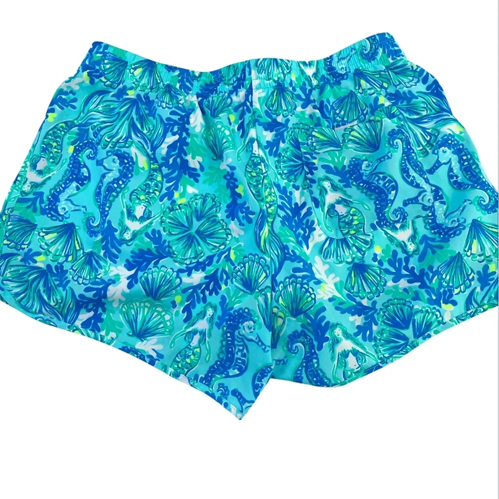 Lilly Pulitzer Ocean Trail Luxletic Sea Glass Aqua Seeing Double Shorts S - Picture 6 of 8